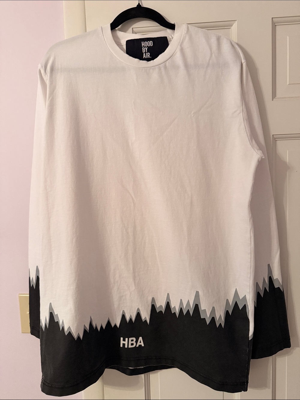 Hood by Air White Long Sleeve Shirt with Black & Gray Hem Graphic